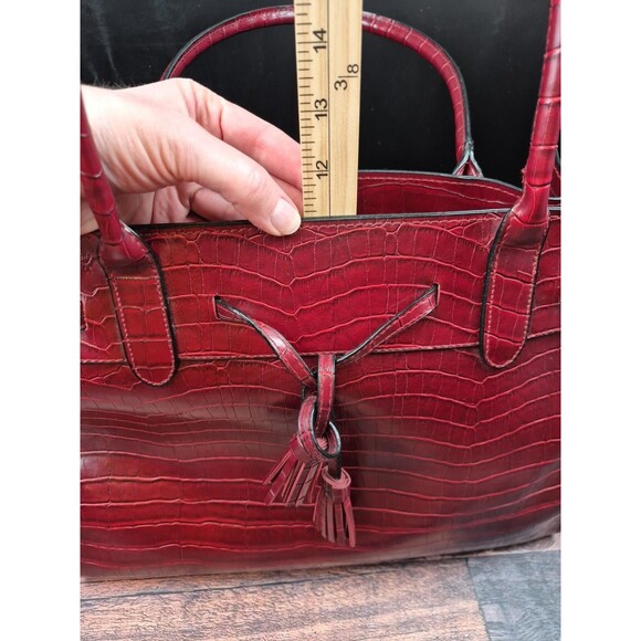 Bueno Burgundy Croc Embossed Faux Leather Large Weekender Tote Purse Attache VTG - Picture 15 of 16